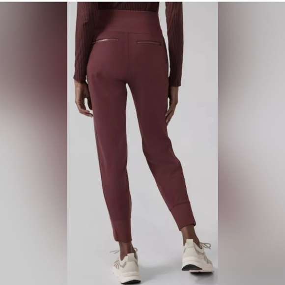 Like New! Athleta Venice Velvet Stripe Joggers High Waist Stretch, Burgundy. - Picture 3 of 10